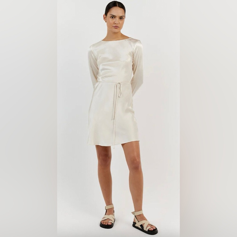 DISSH Ivory Satin Long Sleeve Mini Dress